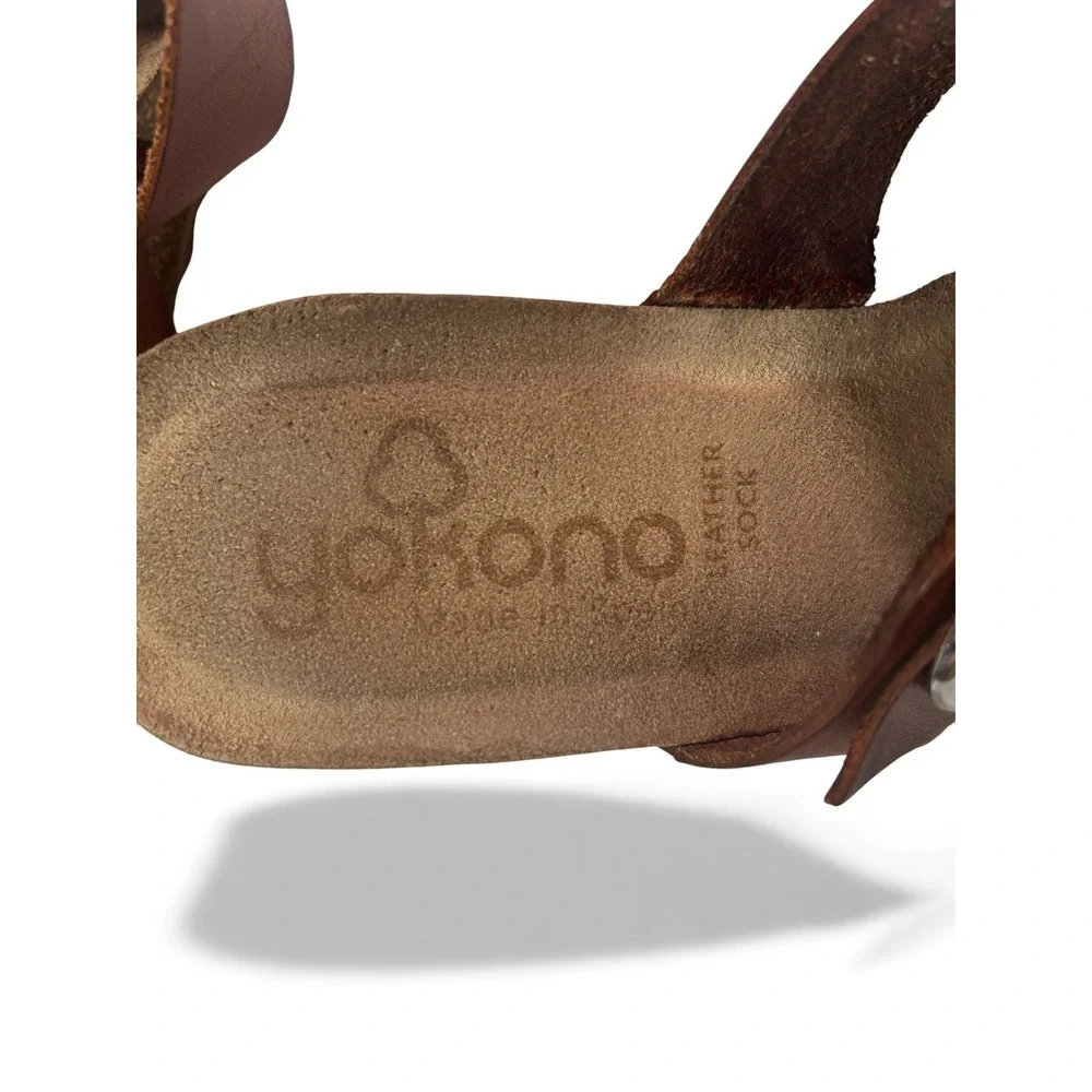 Yokono Women Brown Leather Wedge Slide Sandals Buckle Casual Comfort‎ Size 6.5-7